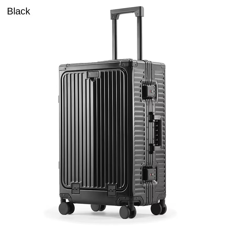 Front Open Lid Luggage Full Aluminum Magnesium Alloy Multifunctional with Cup Holder 20 Inch Boarding Case TSA Customs Lock USB