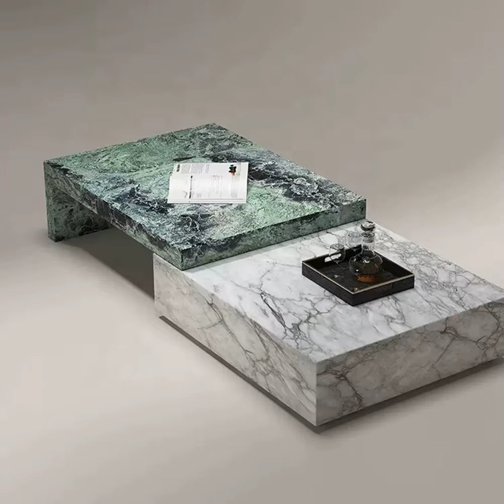 Modern Coffee Table Natural Green Marble Coffee Table Luxury Extendable Tea Table Living Room Furniture