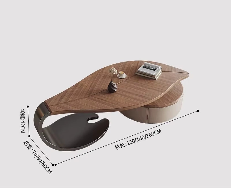Medieval Style Solid Wood Leaf Coffee Table Household Living Room Modern Simple Creative TV Cabinet Combination