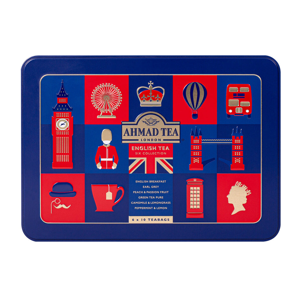 English Tea Six Collection Caddy with 6 Black, Fruit, Green & Herbal Teas – 60 Teabags