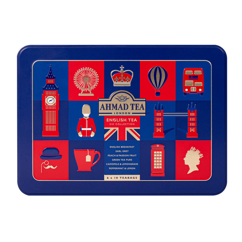 English Tea Six Collection Caddy with 6 Black, Fruit, Green & Herbal Teas – 60 Teabags