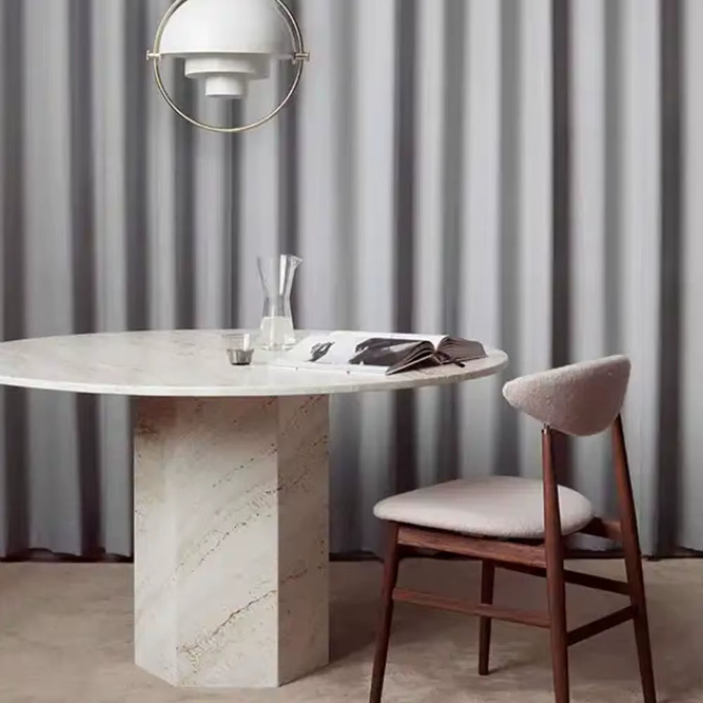 Round Travertine Dining Table Handmade Italian White Marble Design Beige Stone Table