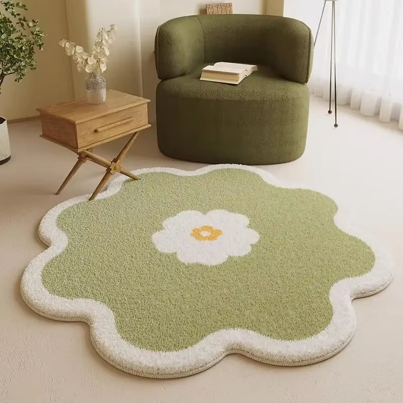 Nordic Style Living Room Decoration Plush Carpet Fluffy Soft Flower Shape Rug Simple Rugs for Bedroom Washable Bedside Floor Mat
