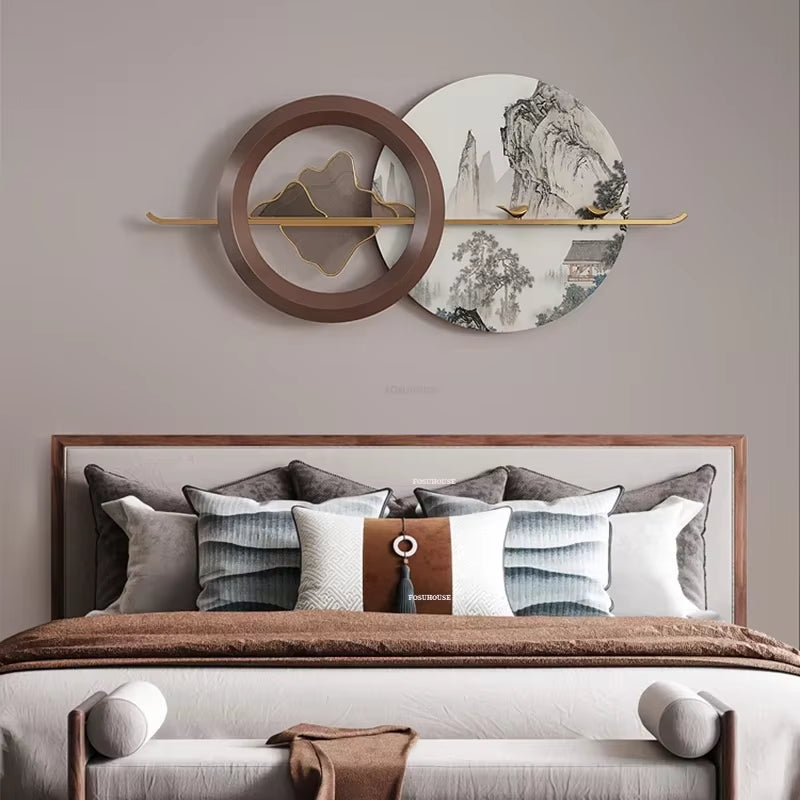 Modern Living Room Hanging Decorations Porch Bedroom Metal Pendant New Chinese Style Home Decor Luxury Luminous Room Decoration