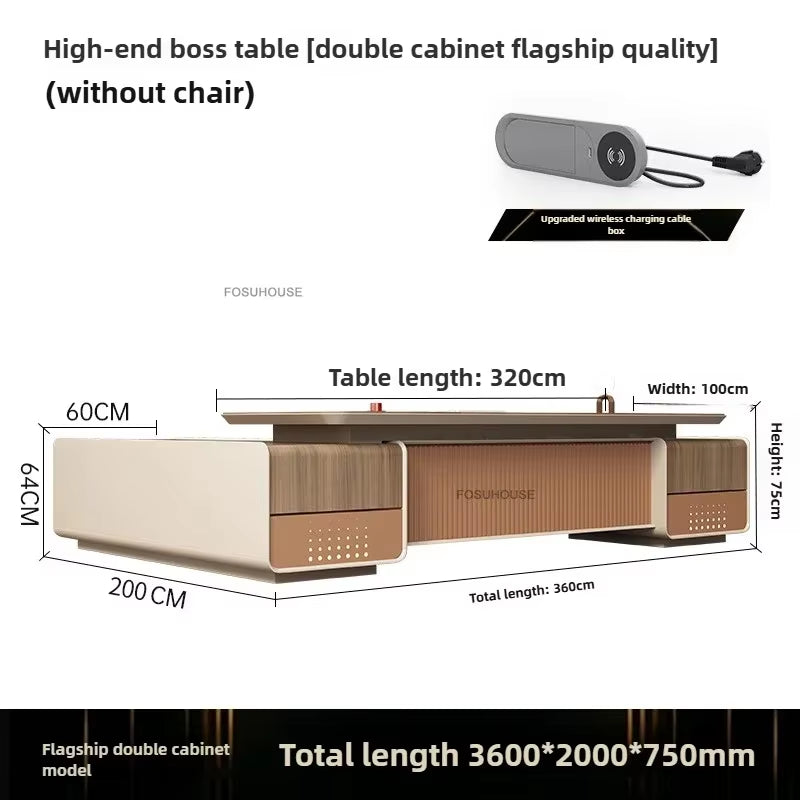Light Luxury Wooden Office Desks European Office Furniture Commercial Boss Computer Desks President Table with Storage Cabinet L