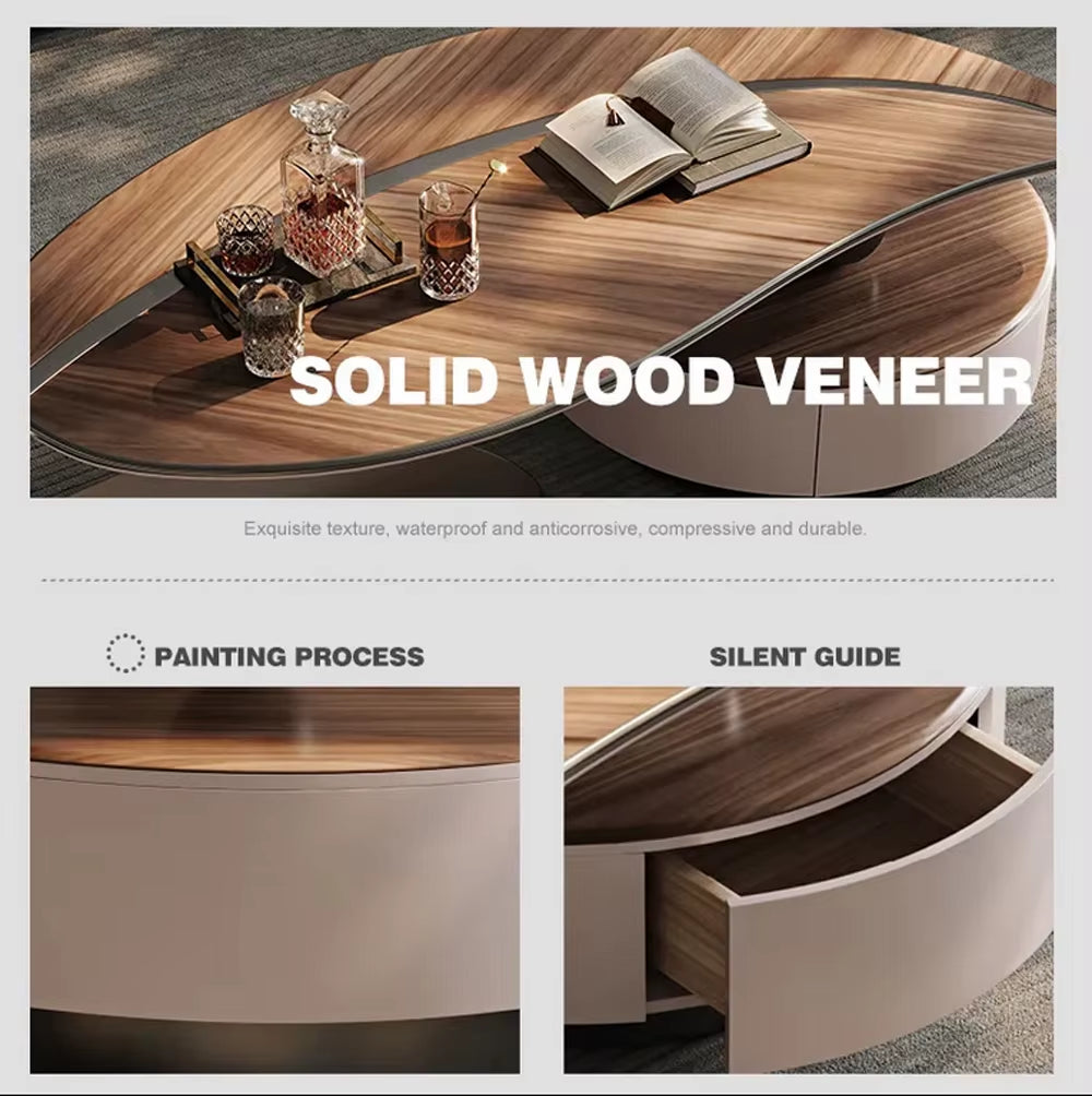 Luxury Modern Walnut Color Coffee Table Combination Minimalist Living Room Leaf Shape Stainless Steel Feet Coffee Table