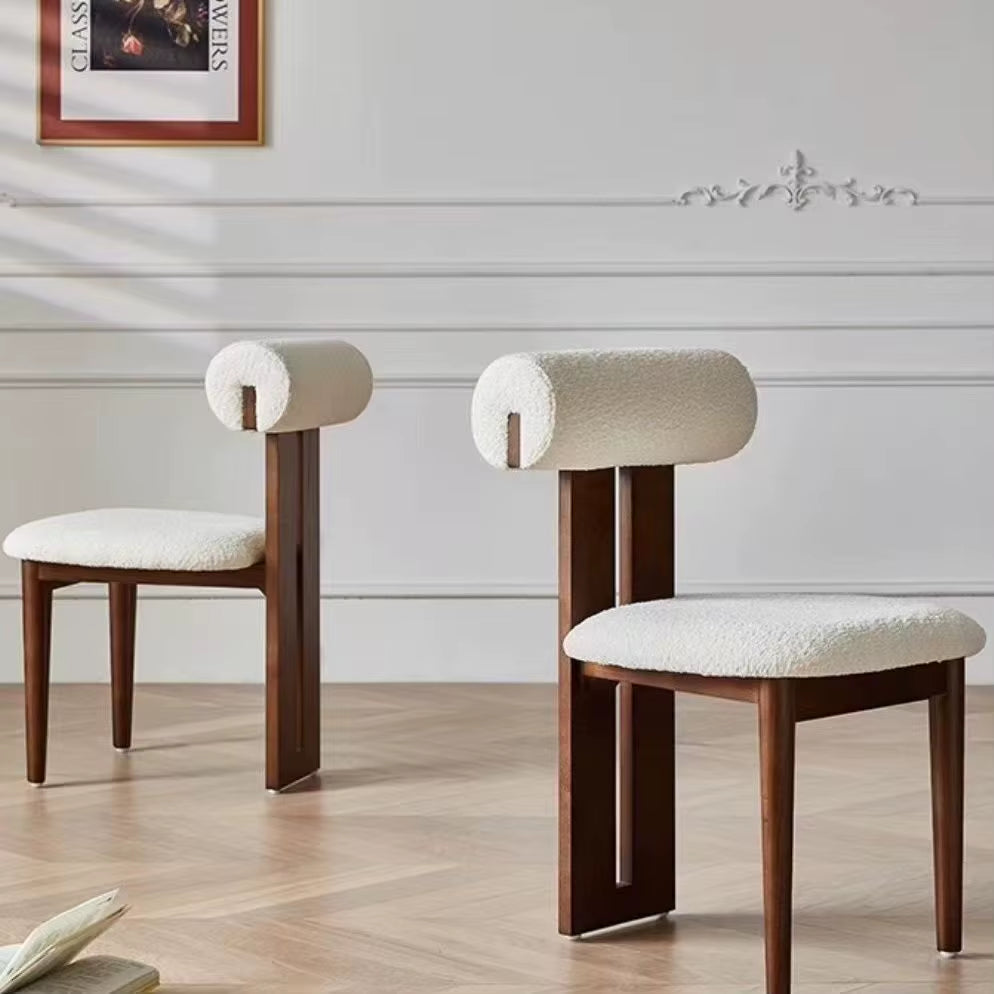 Nordic French Vintage Solid Wood Dining Chair - Mid-Century Retro Backrest Hippo Chair for Home, Living Room & Vanity
