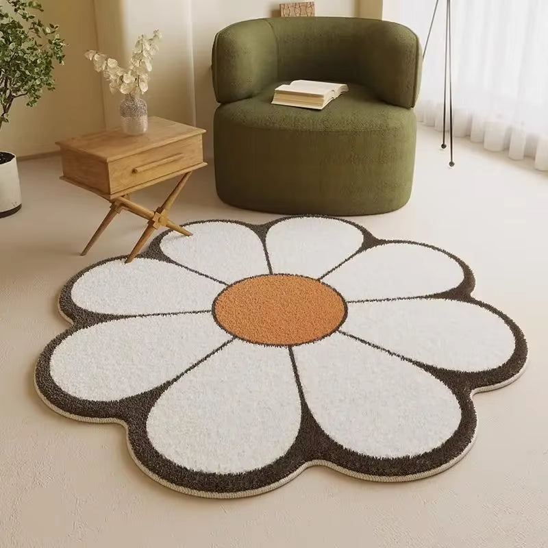 Nordic Style Living Room Decoration Plush Carpet Fluffy Soft Flower Shape Rug Simple Rugs for Bedroom Washable Bedside Floor Mat