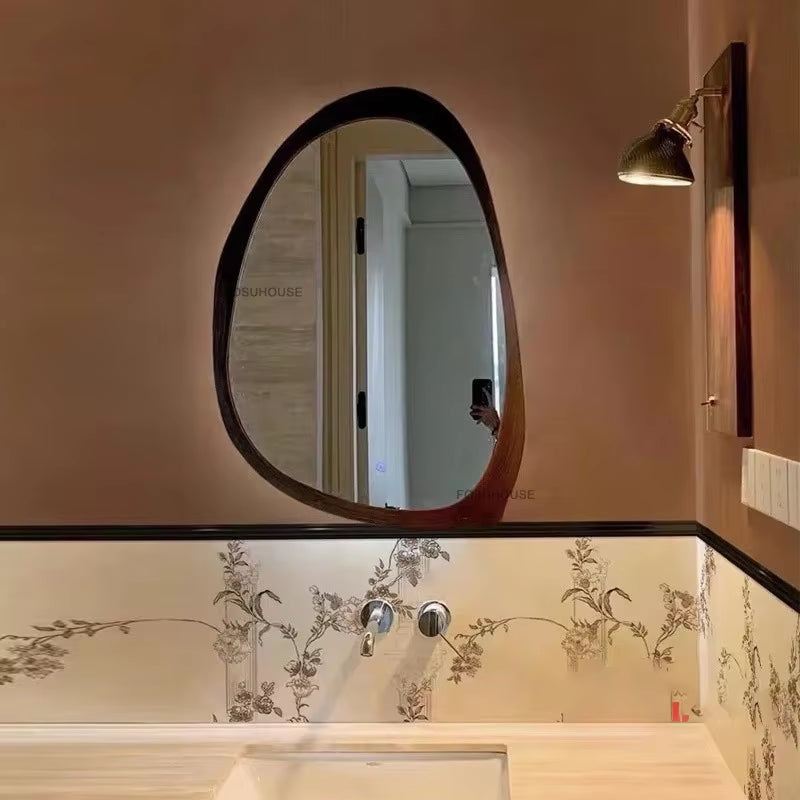 American Retro Smart Bath Mirrors Luxury Wall-Mounted Vanity Mirror Home Shaped Bathroom Mirror with LED Light Decorative Mirror