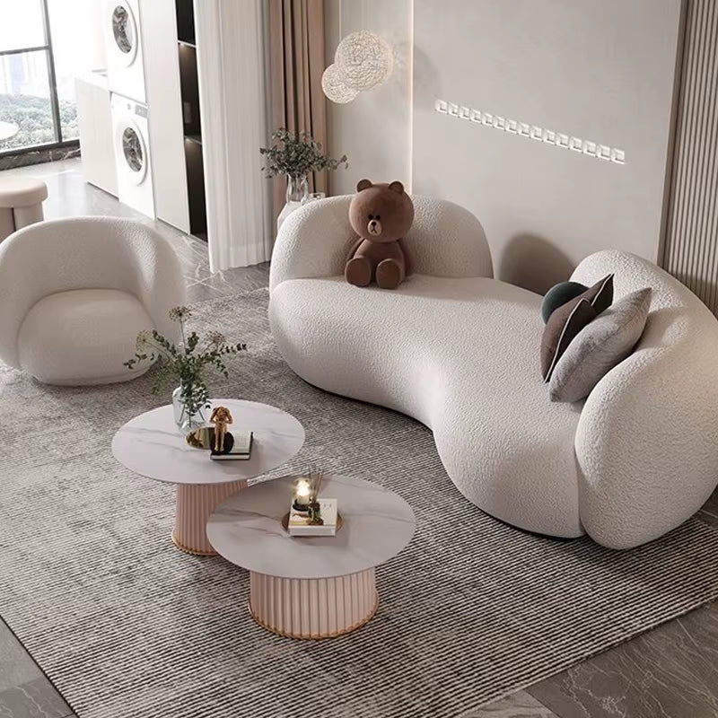 Living Room Sofa, Modern Armchair, Lambskin Sofa, Exquisite Cream Style, Creative and Exquisite, Household Furniture