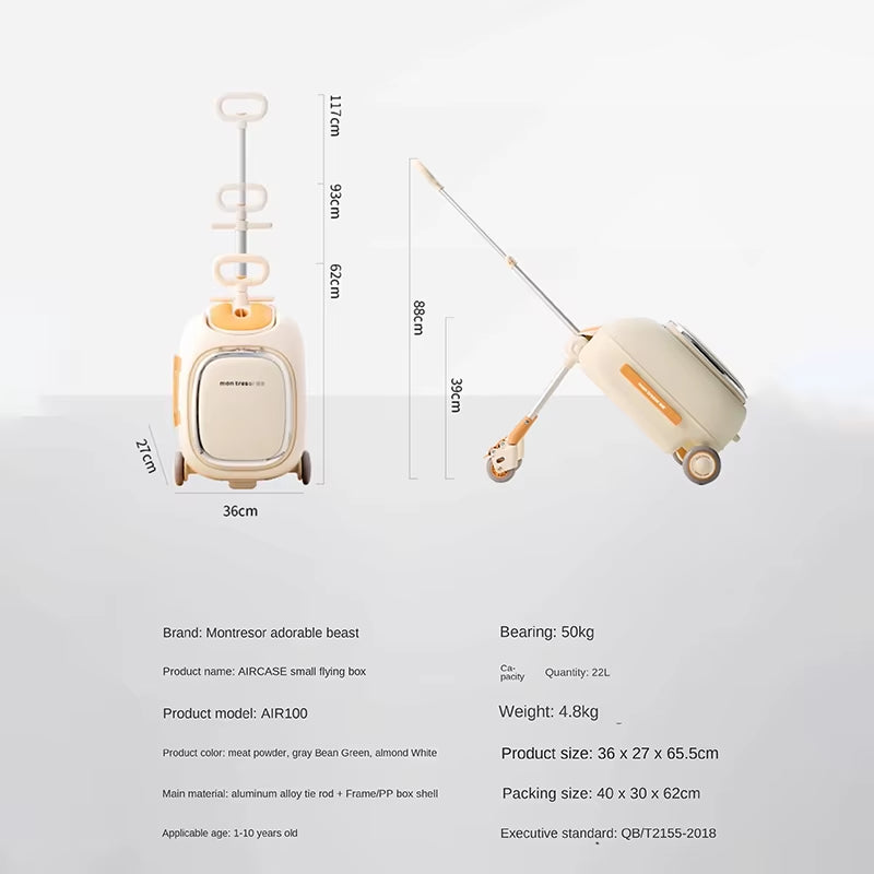 Children'S Luggage Box Ride-On Three-In-One Baby Large Capacity 20-Inch Carry-On Suitcase with Wet/Dry Separation and Brakes