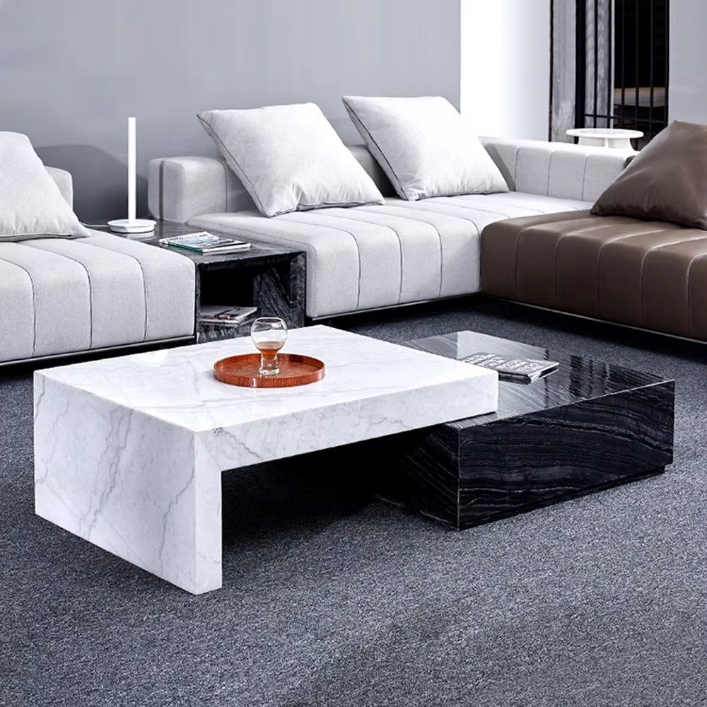 Modern Coffee Table Natural Green Marble Coffee Table Luxury Extendable Tea Table Living Room Furniture