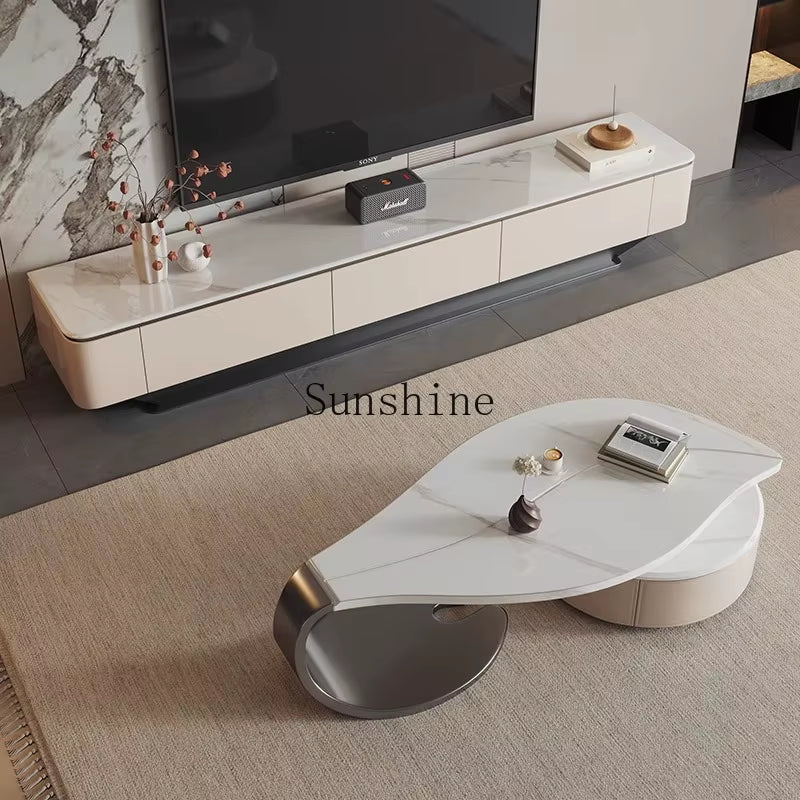 Medieval Style Solid Wood Leaf Coffee Table Household Living Room Modern Simple Creative TV Cabinet Combination