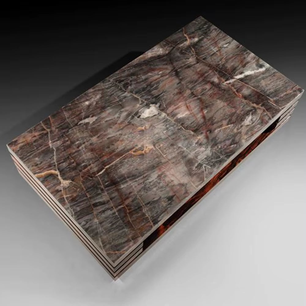 Luxury Modern Walnut Color Coffee Table Combination Minimalist Living Room Leaf Shape Stainless Steel Feet Coffee Table