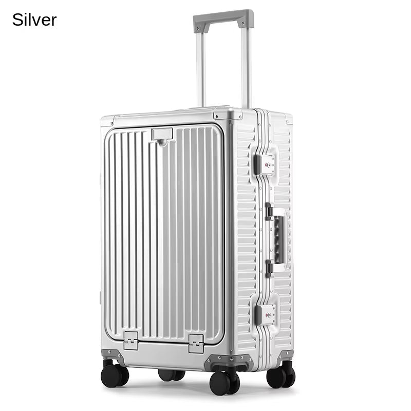Front Open Lid Luggage Full Aluminum Magnesium Alloy Multifunctional with Cup Holder 20 Inch Boarding Case TSA Customs Lock USB