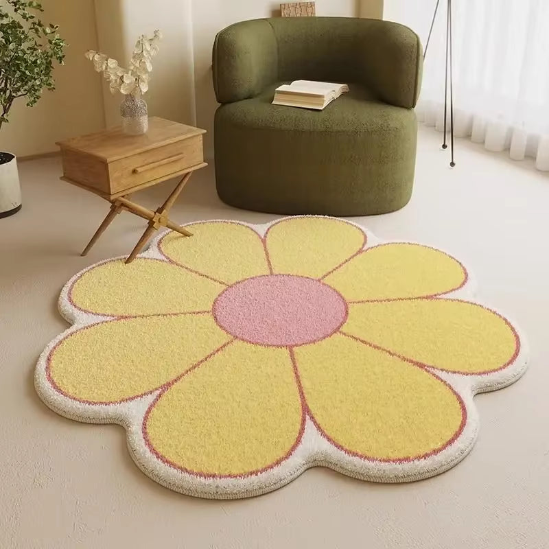 Nordic Style Living Room Decoration Plush Carpet Fluffy Soft Flower Shape Rug Simple Rugs for Bedroom Washable Bedside Floor Mat