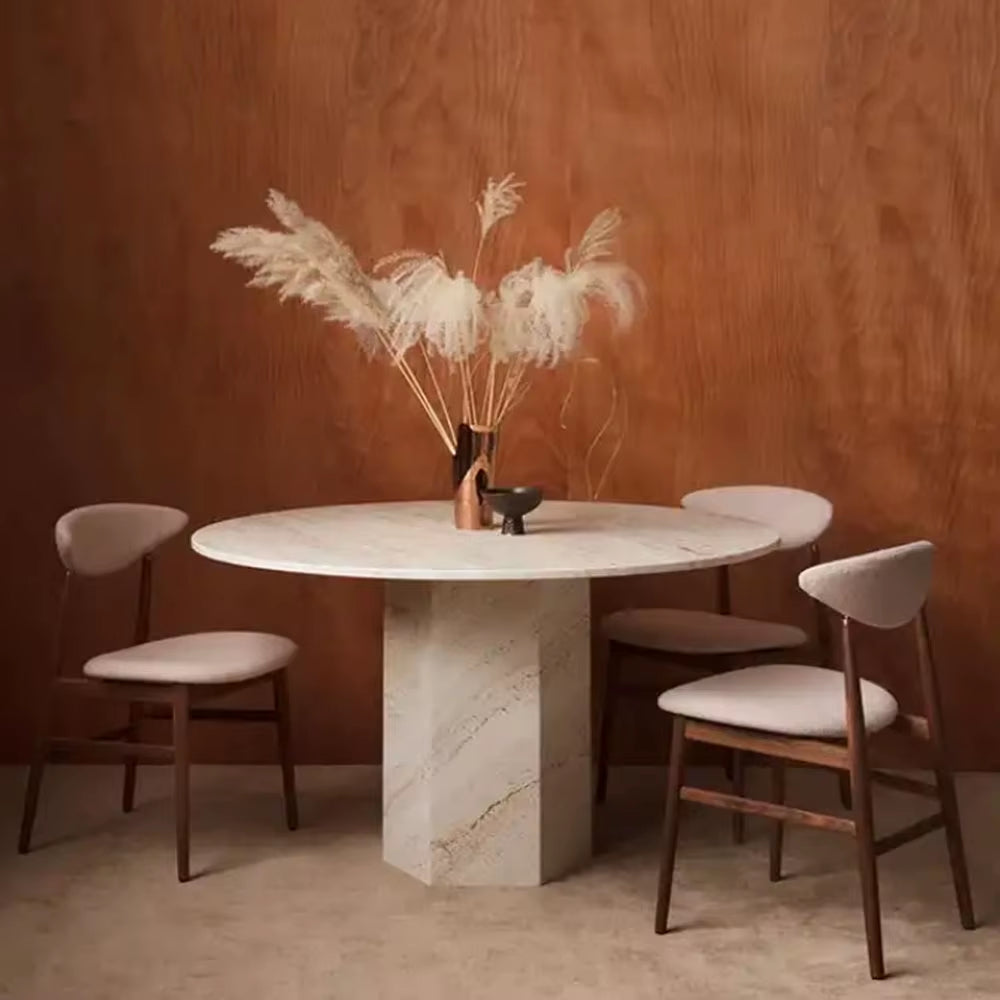 Round Travertine Dining Table Handmade Italian White Marble Design Beige Stone Table