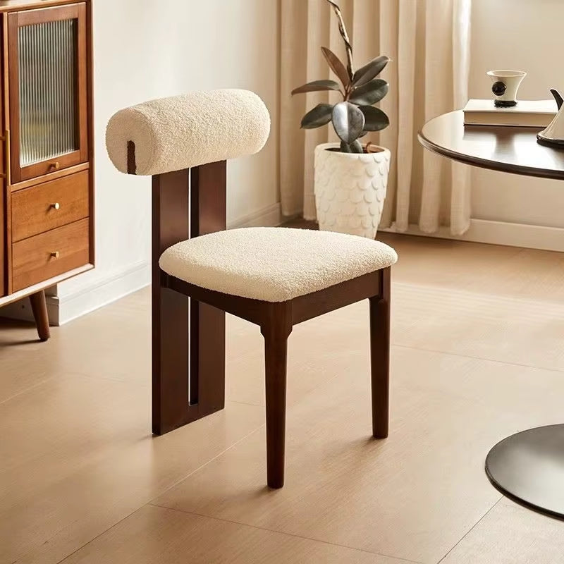 Nordic French Vintage Solid Wood Dining Chair - Mid-Century Retro Backrest Hippo Chair for Home, Living Room & Vanity