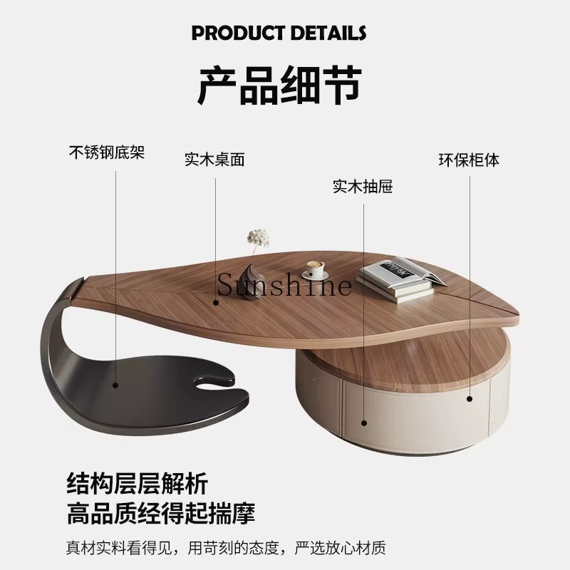 Medieval Style Solid Wood Leaf Coffee Table Household Living Room Modern Simple Creative TV Cabinet Combination