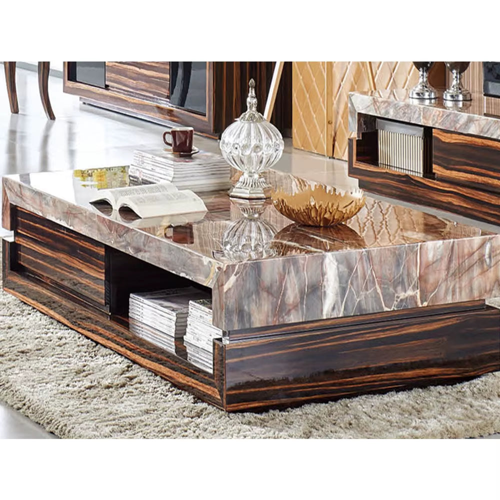 Luxury Modern Walnut Color Coffee Table Combination Minimalist Living Room Leaf Shape Stainless Steel Feet Coffee Table