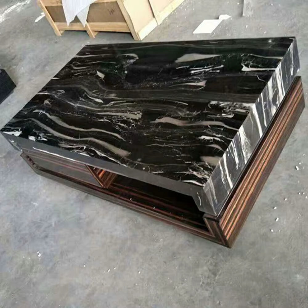 Luxury Modern Walnut Color Coffee Table Combination Minimalist Living Room Leaf Shape Stainless Steel Feet Coffee Table