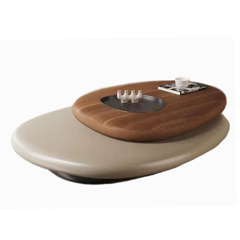 Turning Wood Coffee Table Rotating Pebble Shape Design Living Room Walnut Wooden Modern Tea Coffee Table