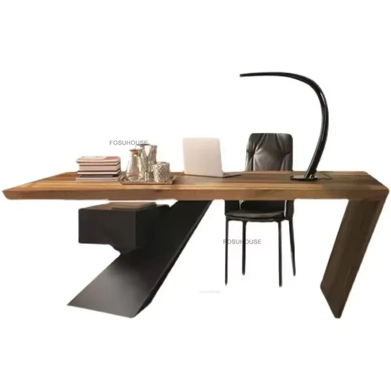 Industrial Iron Boss Desk Designer Retro Office Desks American Office Furniture Home Luxury Solid Wood Computer Table Study Desk