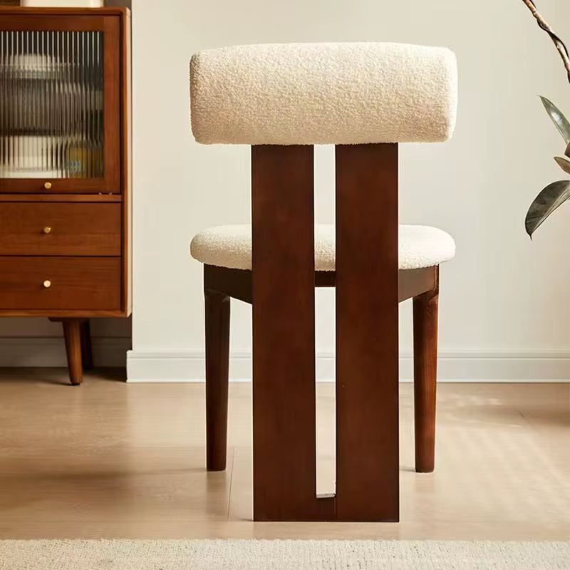 Nordic French Vintage Solid Wood Dining Chair - Mid-Century Retro Backrest Hippo Chair for Home, Living Room & Vanity