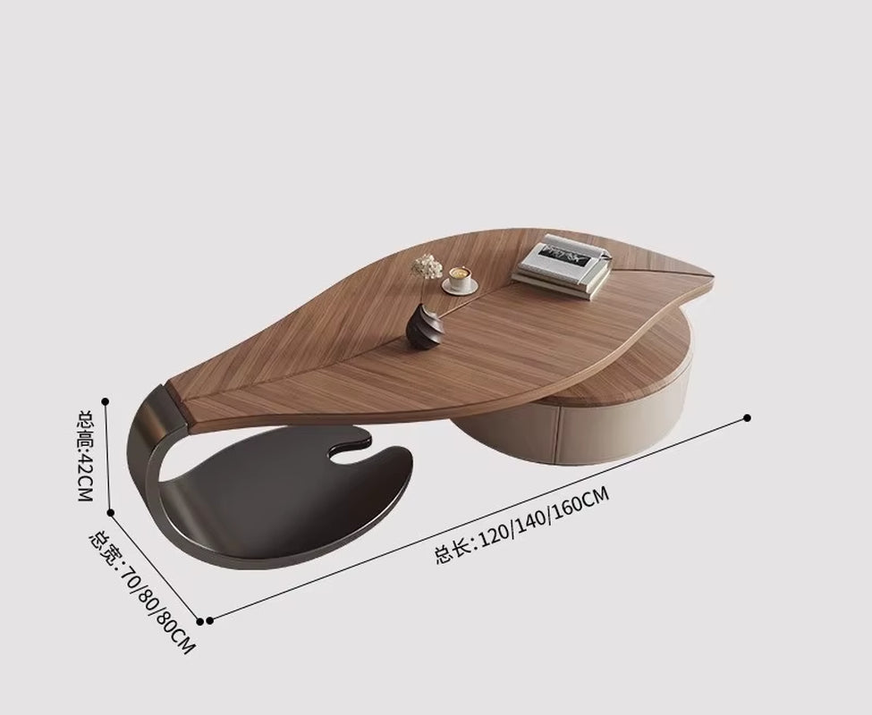 Medieval Style Solid Wood Leaf Coffee Table Household Living Room Modern Simple Creative TV Cabinet Combination
