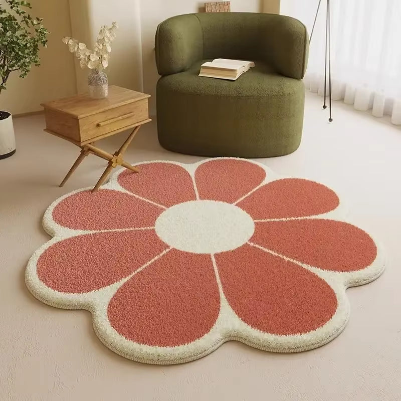 Nordic Style Living Room Decoration Plush Carpet Fluffy Soft Flower Shape Rug Simple Rugs for Bedroom Washable Bedside Floor Mat