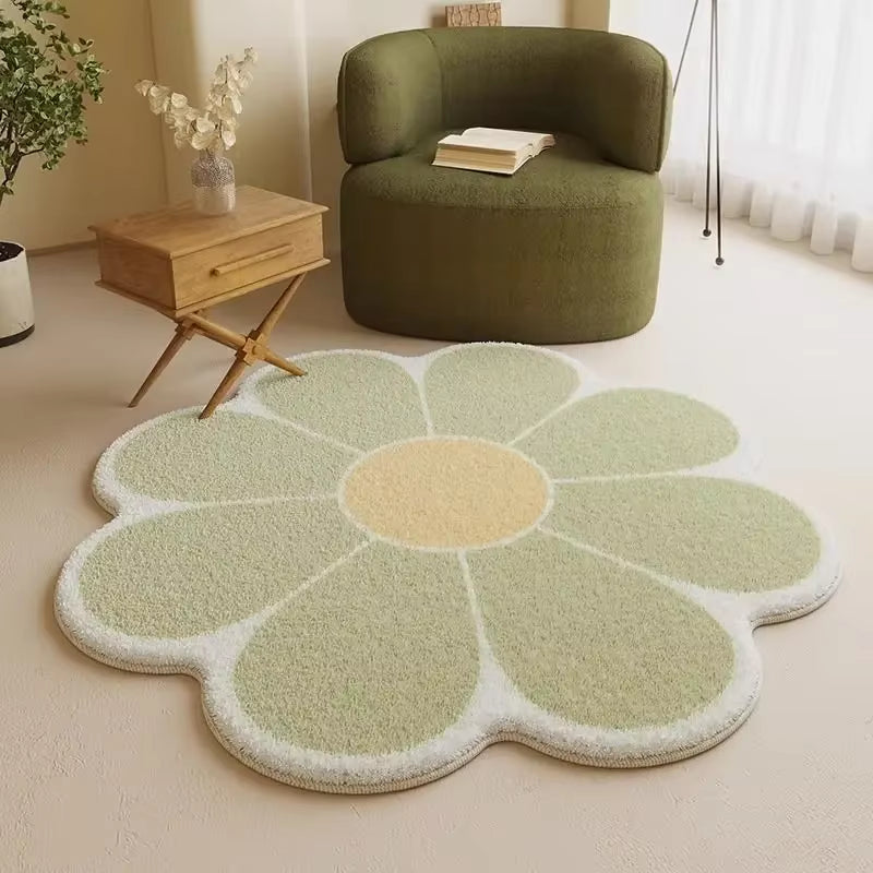 Nordic Style Living Room Decoration Plush Carpet Fluffy Soft Flower Shape Rug Simple Rugs for Bedroom Washable Bedside Floor Mat