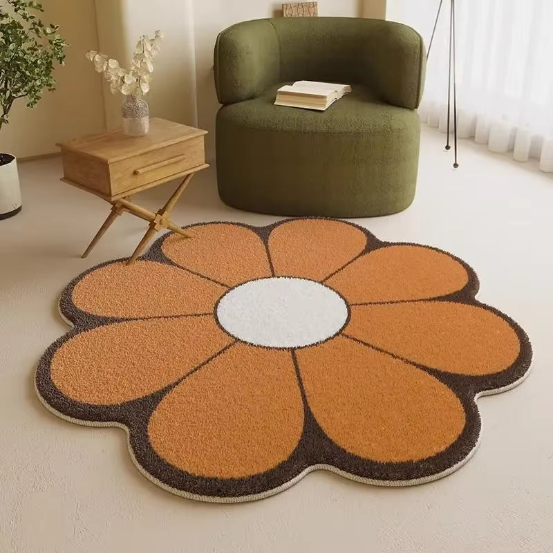 Nordic Style Living Room Decoration Plush Carpet Fluffy Soft Flower Shape Rug Simple Rugs for Bedroom Washable Bedside Floor Mat
