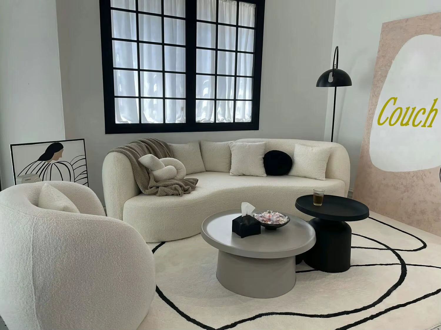 Fabric Sofa Teddy Boucle Lounge Leisure Relax Accent Arm Chair Upholster Modern Luxury Single Sofa Living Room Armchair