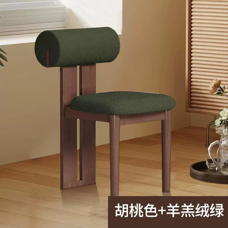 Nordic French Vintage Solid Wood Dining Chair - Mid-Century Retro Backrest Hippo Chair for Home, Living Room & Vanity