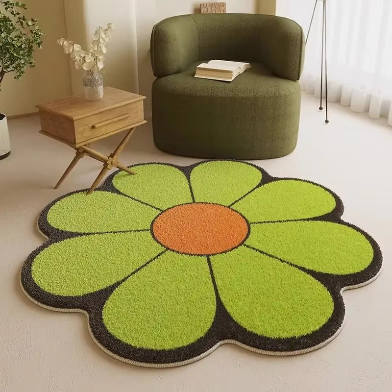 Nordic Style Living Room Decoration Plush Carpet Fluffy Soft Flower Shape Rug Simple Rugs for Bedroom Washable Bedside Floor Mat