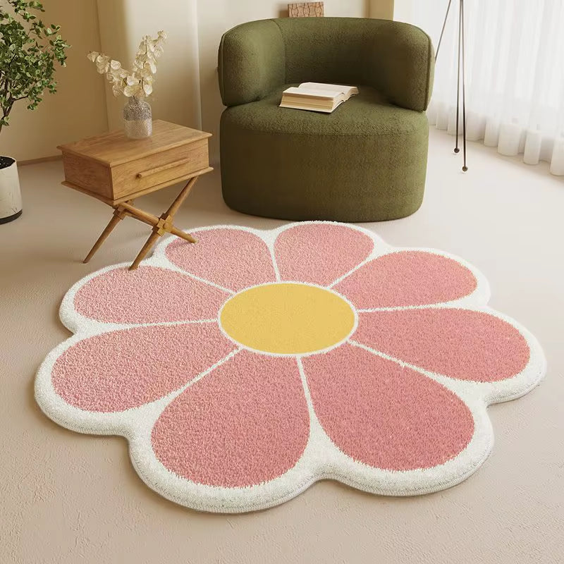 Nordic Style Living Room Decoration Plush Carpet Fluffy Soft Flower Shape Rug Simple Rugs for Bedroom Washable Bedside Floor Mat