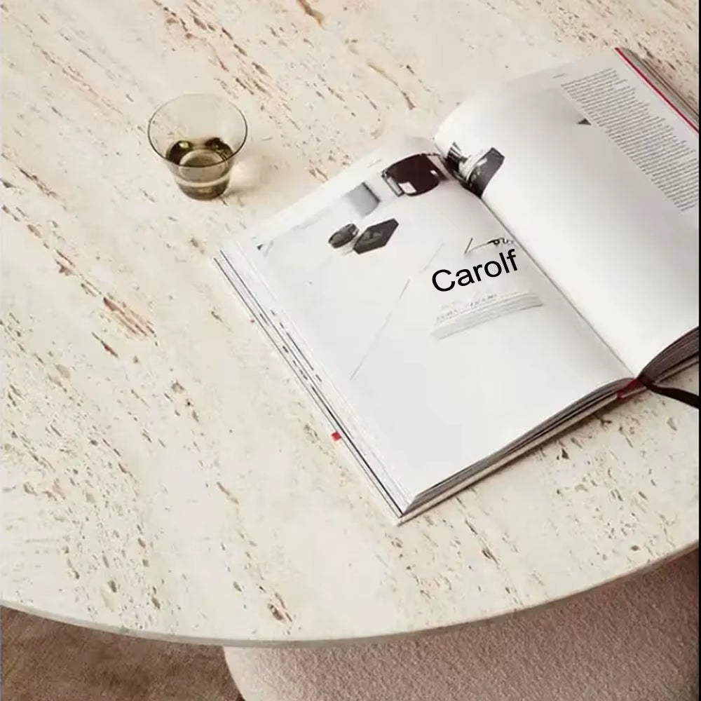 Round Travertine Dining Table Handmade Italian White Marble Design Beige Stone Table