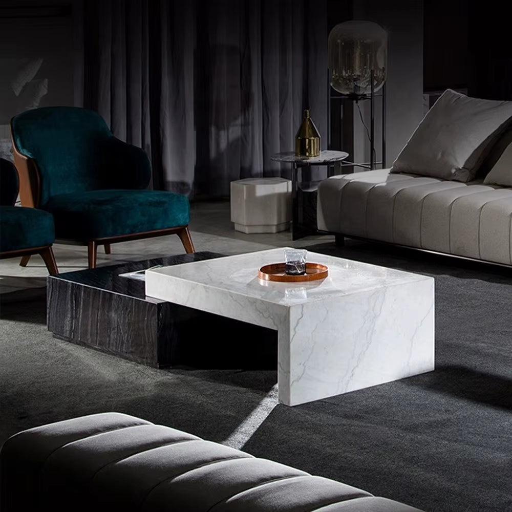 Modern Coffee Table Natural Green Marble Coffee Table Luxury Extendable Tea Table Living Room Furniture