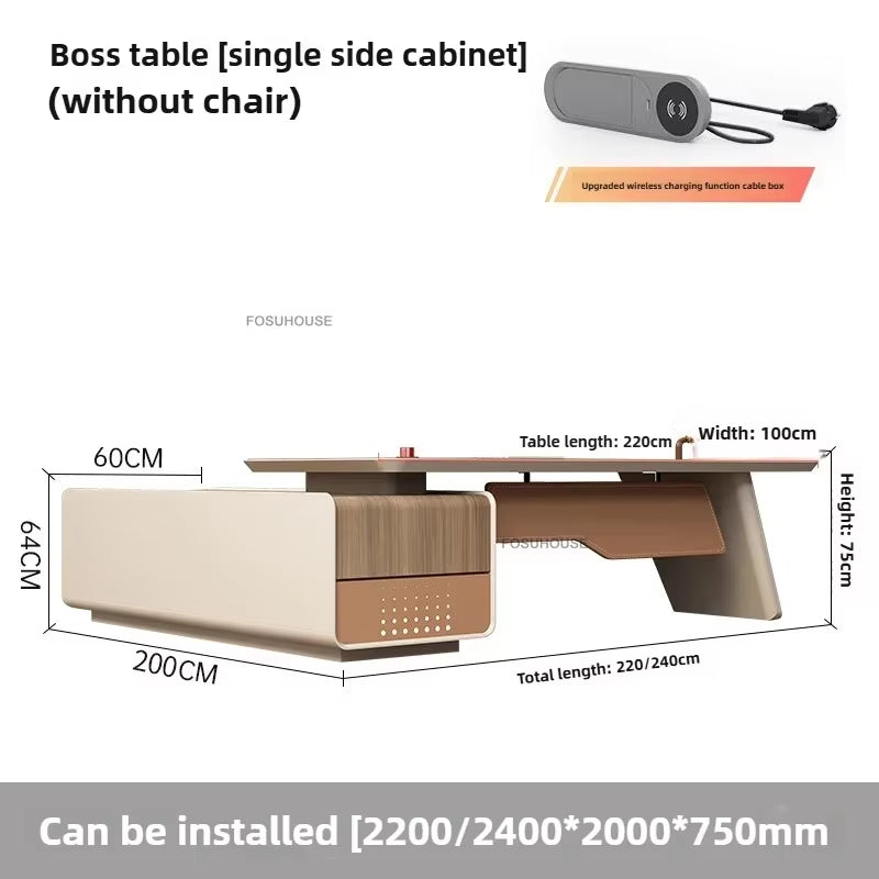 Light Luxury Wooden Office Desks European Office Furniture Commercial Boss Computer Desks President Table with Storage Cabinet L