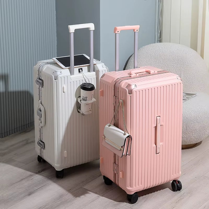 Large Capacity Travel Luggage Aluminum Frame Suitcase Trolley Case 24/28/30 Inch Travel Suitcase with Cup Holder Boarding Case
