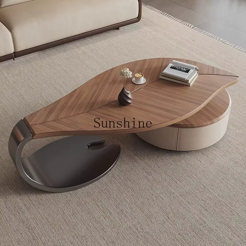 Medieval Style Solid Wood Leaf Coffee Table Household Living Room Modern Simple Creative TV Cabinet Combination