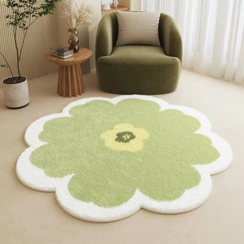 Nordic Style Living Room Decoration Plush Carpet Fluffy Soft Flower Shape Rug Simple Rugs for Bedroom Washable Bedside Floor Mat