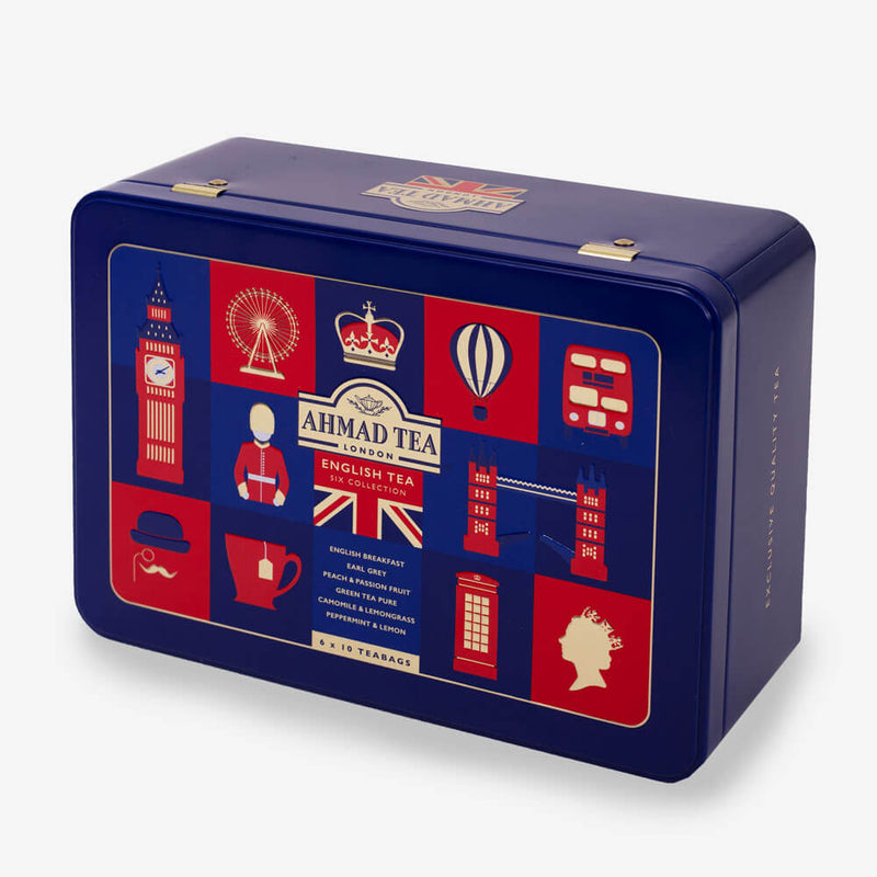 English Tea Six Collection Caddy with 6 Black, Fruit, Green & Herbal Teas – 60 Teabags