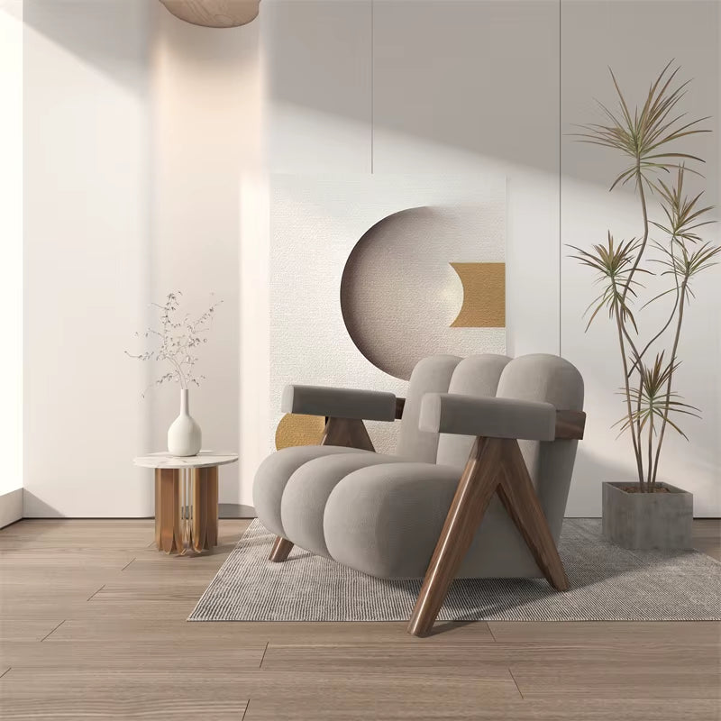 Home Balcony Nordic Wood Living Room Chairs Modern Living Room Sofas Single Leisure Back Armchair Fabric Sofa Chair Furniture