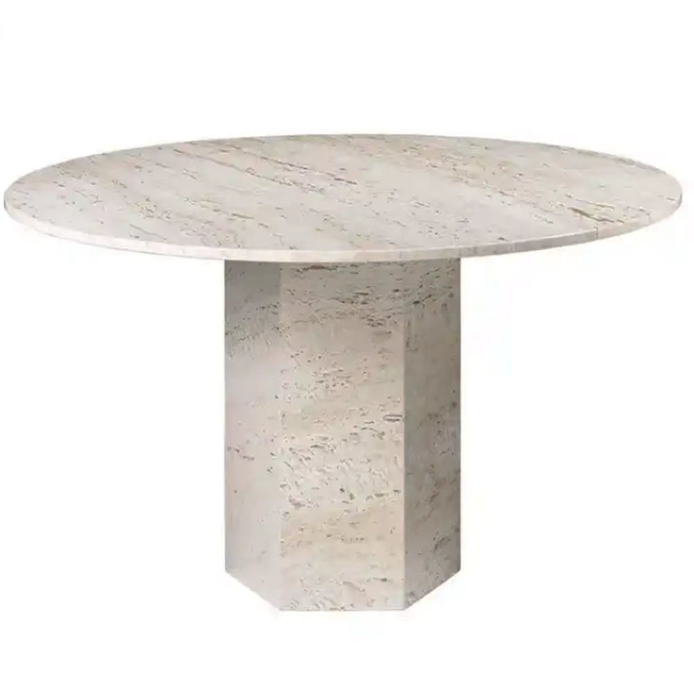 Round Travertine Dining Table Handmade Italian White Marble Design Beige Stone Table