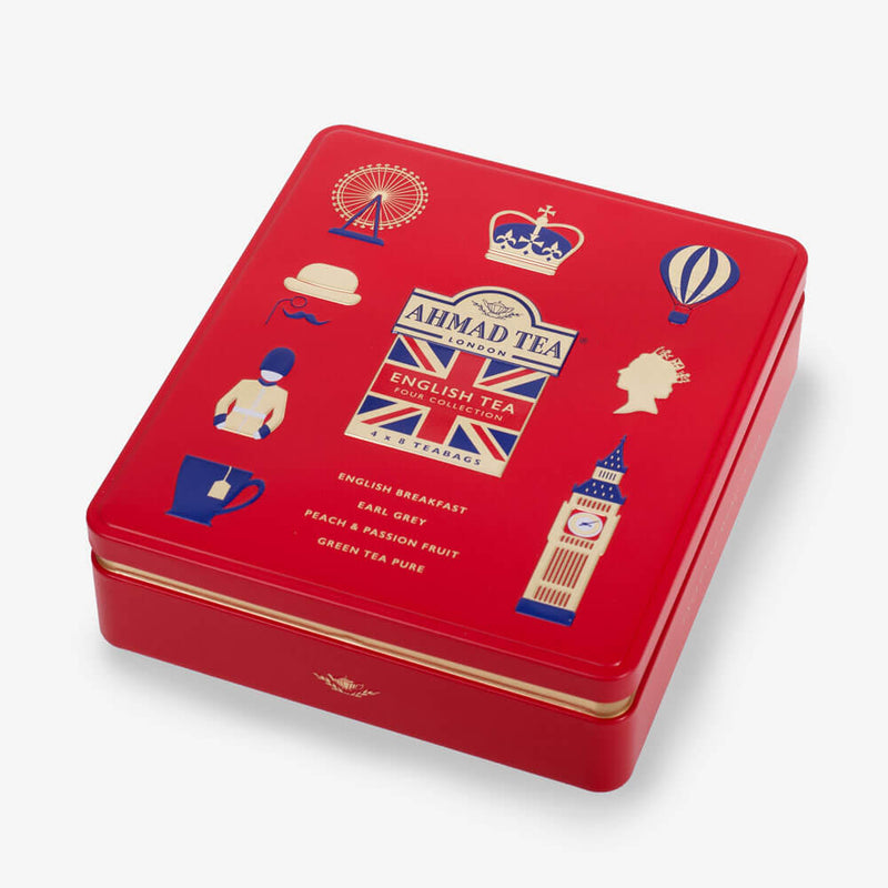 English Tea Four Collection Caddy with 4 Black, Fruit & Green Teas – 32 Teabags