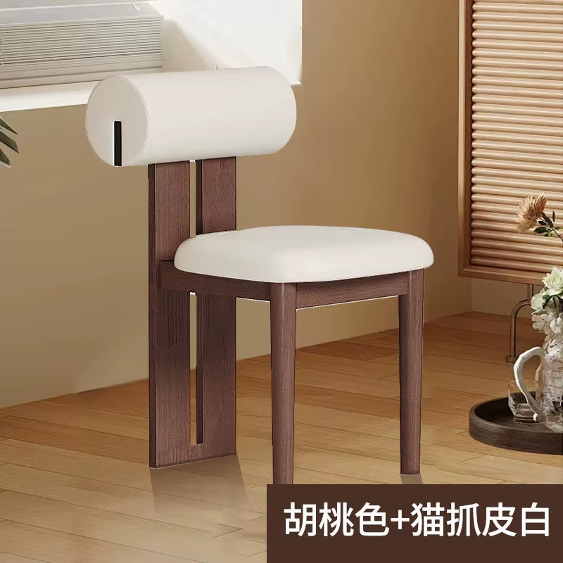 Nordic French Vintage Solid Wood Dining Chair - Mid-Century Retro Backrest Hippo Chair for Home, Living Room & Vanity