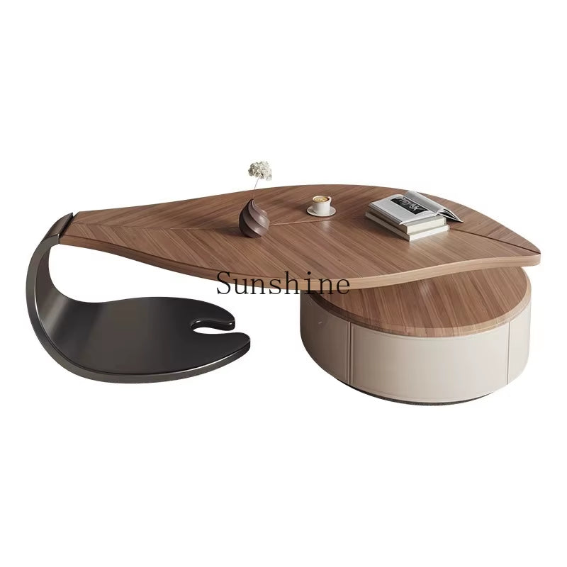 Medieval Style Solid Wood Leaf Coffee Table Household Living Room Modern Simple Creative TV Cabinet Combination