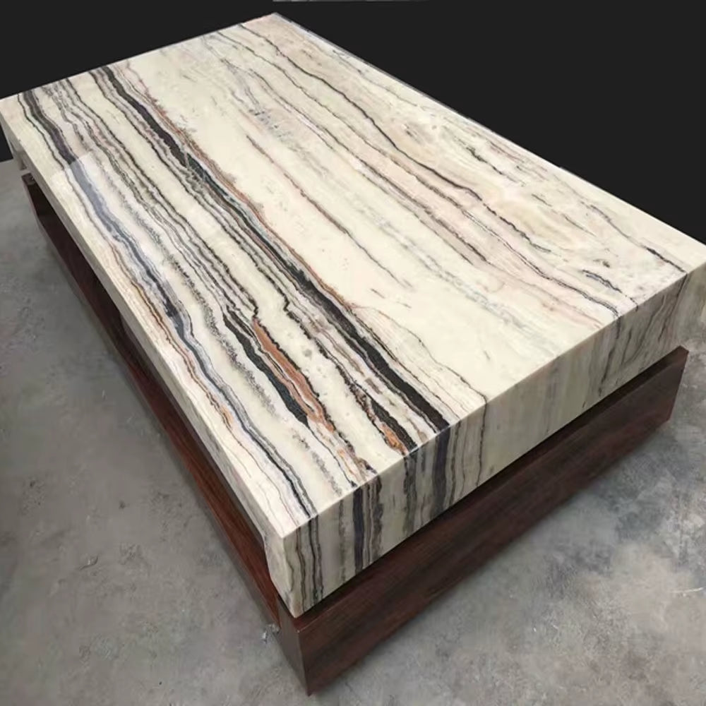 Luxury Modern Walnut Color Coffee Table Combination Minimalist Living Room Leaf Shape Stainless Steel Feet Coffee Table