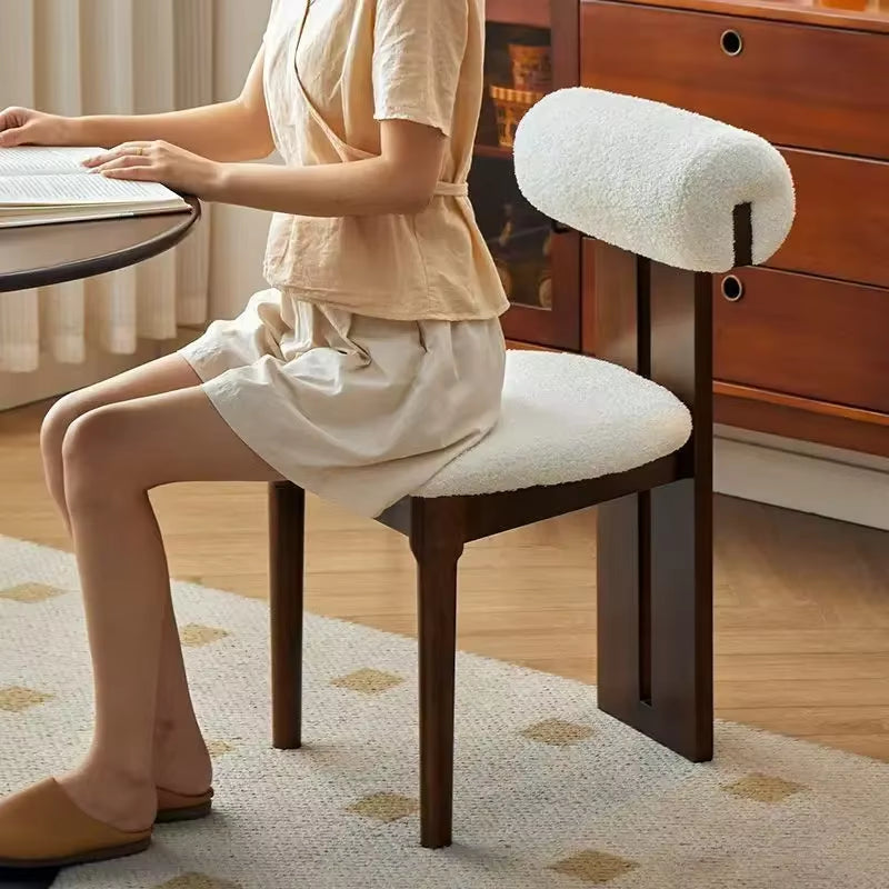 Nordic French Vintage Solid Wood Dining Chair - Mid-Century Retro Backrest Hippo Chair for Home, Living Room & Vanity
